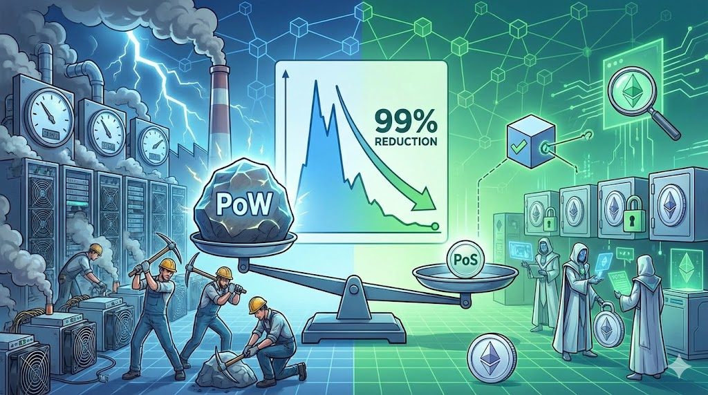 PoW vs PoS比較図：エネルギー消費、速度、セキュリティの違いを視覚化