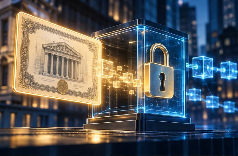 ブロックチェーン上で保護されるトークン化株式のイメージ