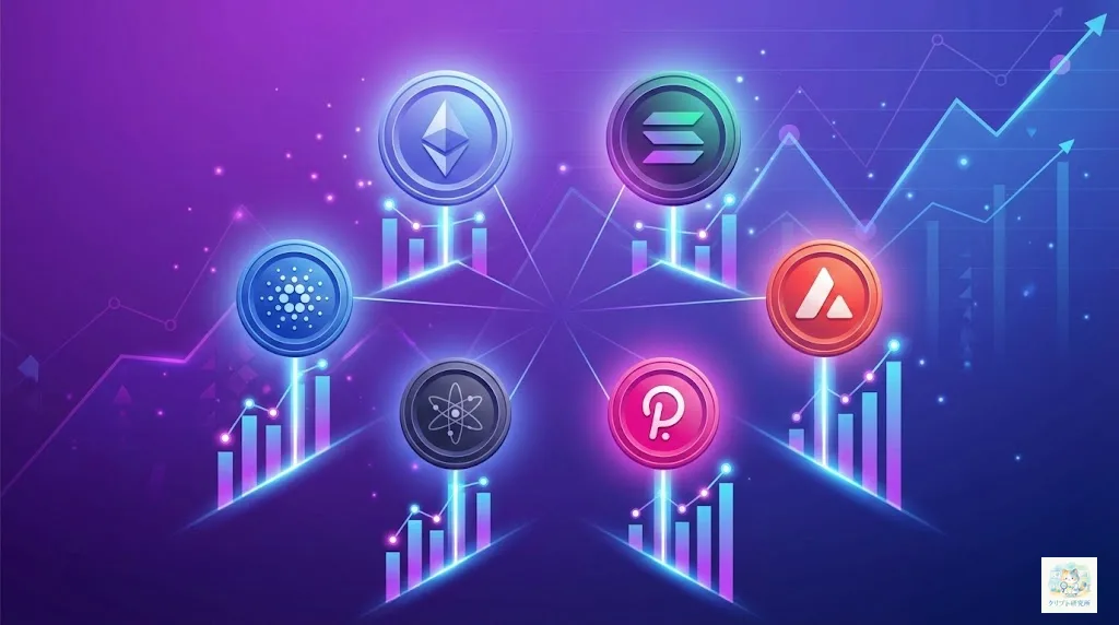 主要なステーキング対応通貨のイラスト