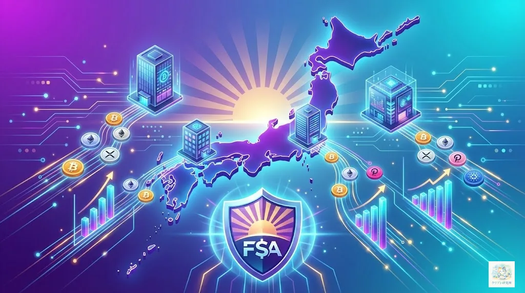 日本国内の取引所ステーキングサービスのイラスト