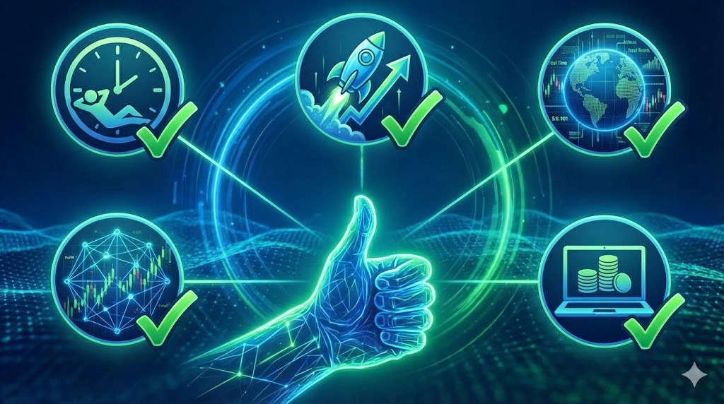 24時間取引のメリットを示すイラスト