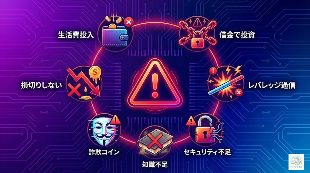 初心者が避けるべき失敗パターンをイメージしたイラスト