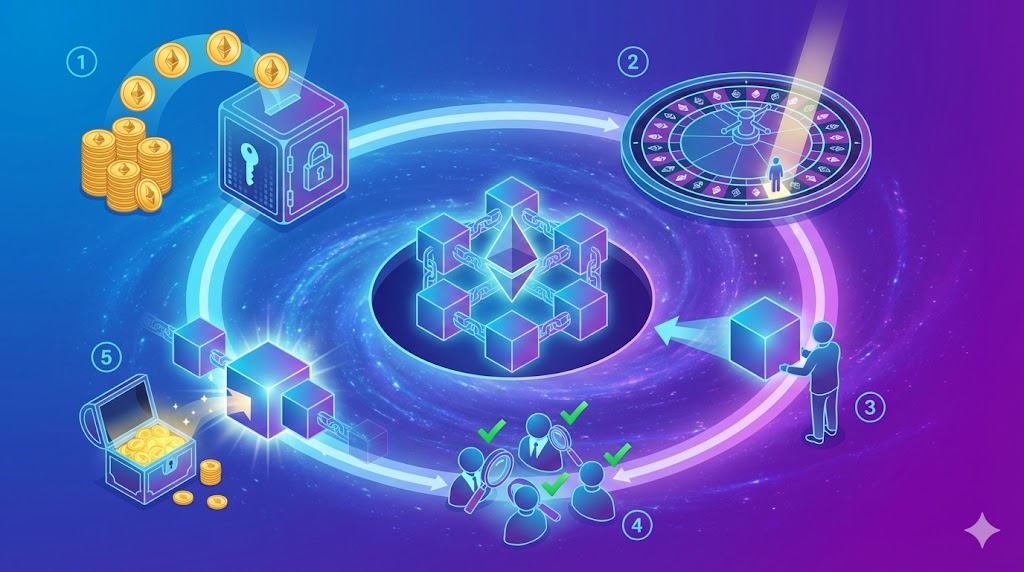 バリデーター選択の仕組み：ステーキング量に応じたランダム選択アルゴリズムの図解