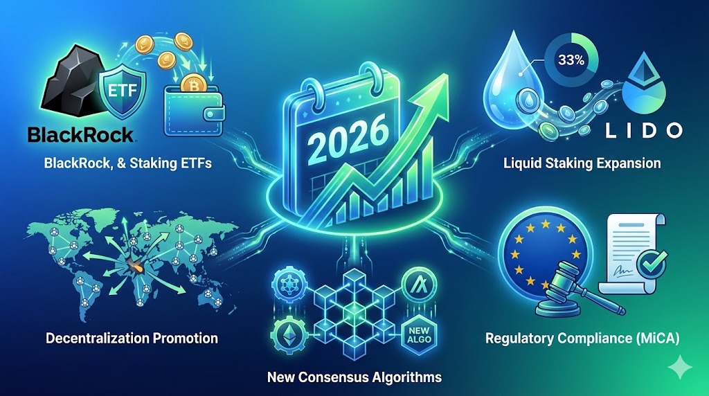 PoS通貨一覧：イーサリアム、カルダノ、ソラナ、ポルカドットのロゴと主要特徴を一覧表示
