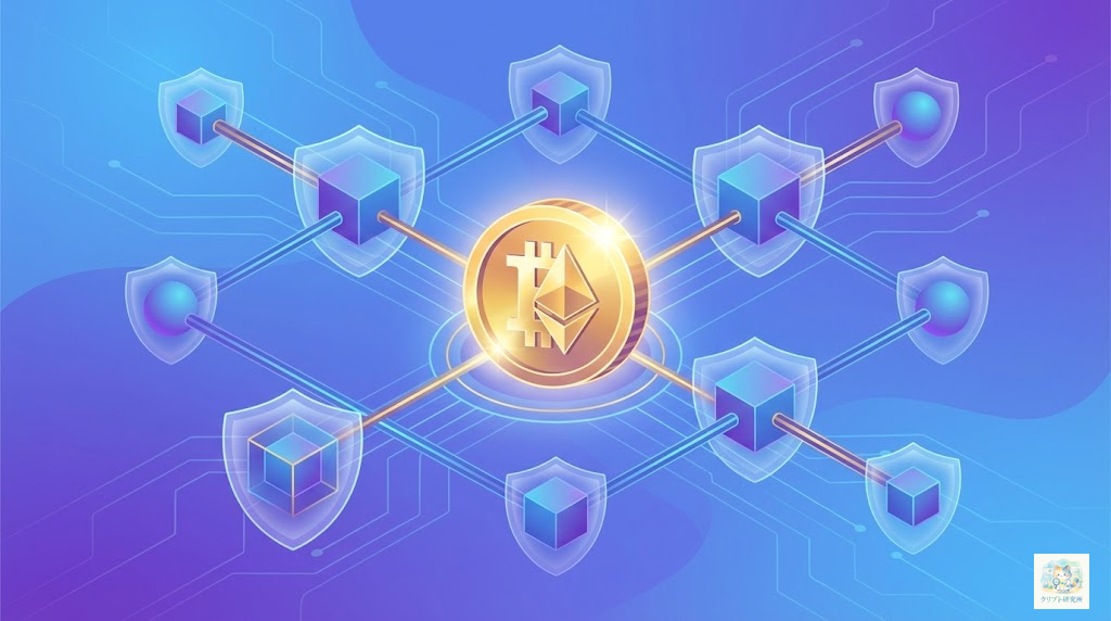 コインの特徴と独自ブロックチェーンの構造を示す図