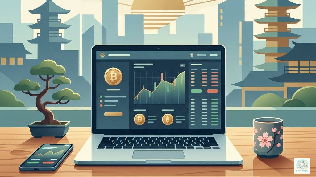 日本の暗号資産取引所で取引するイメージのイラスト