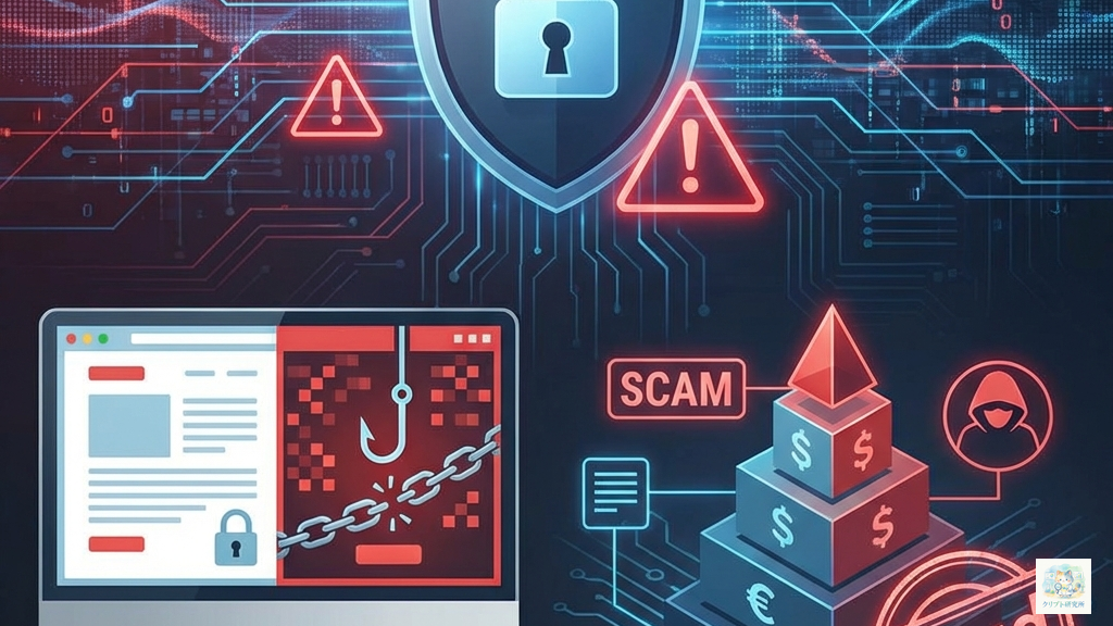 暗号資産詐欺の警告を示すイラスト