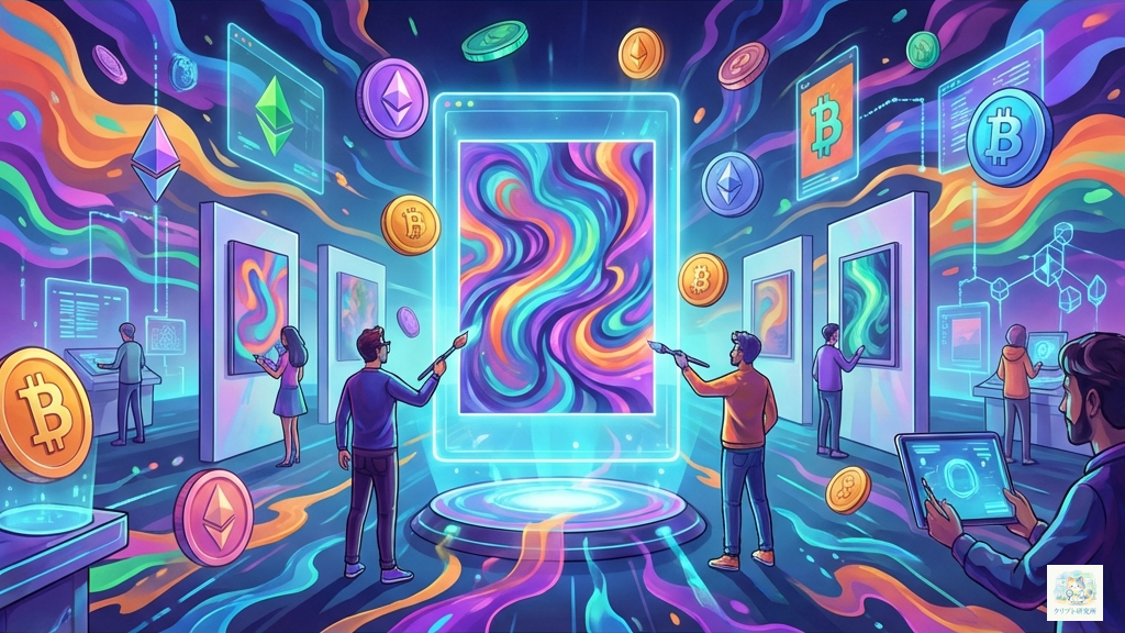 デジタルアートとNFTを表すイラスト