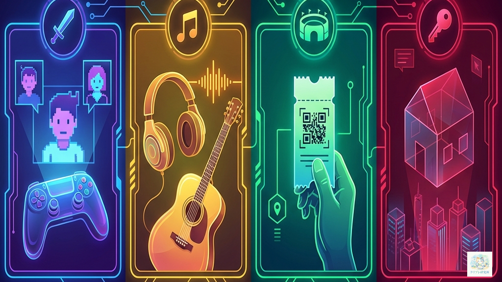 NFTの多様な活用事例を表すイラスト