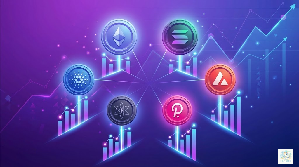 主要なステーキング対応通貨のイラスト