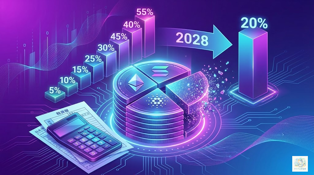 ステーキング報酬の税金を表すイラスト